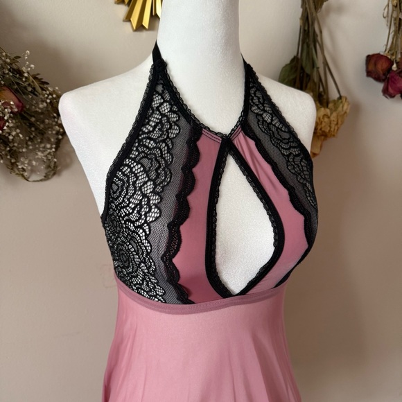 Fairycore Pink and Black Lace Halter Top - Picture 2 of 4